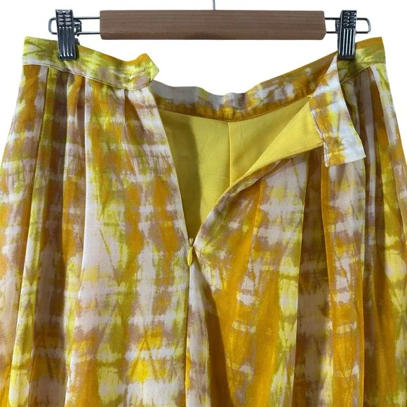 Who What Wear Yellow Tie Dye Pleated Maxi Skirt Womens Size 4 Lined Chiffon Boho - Picture 4 of 7